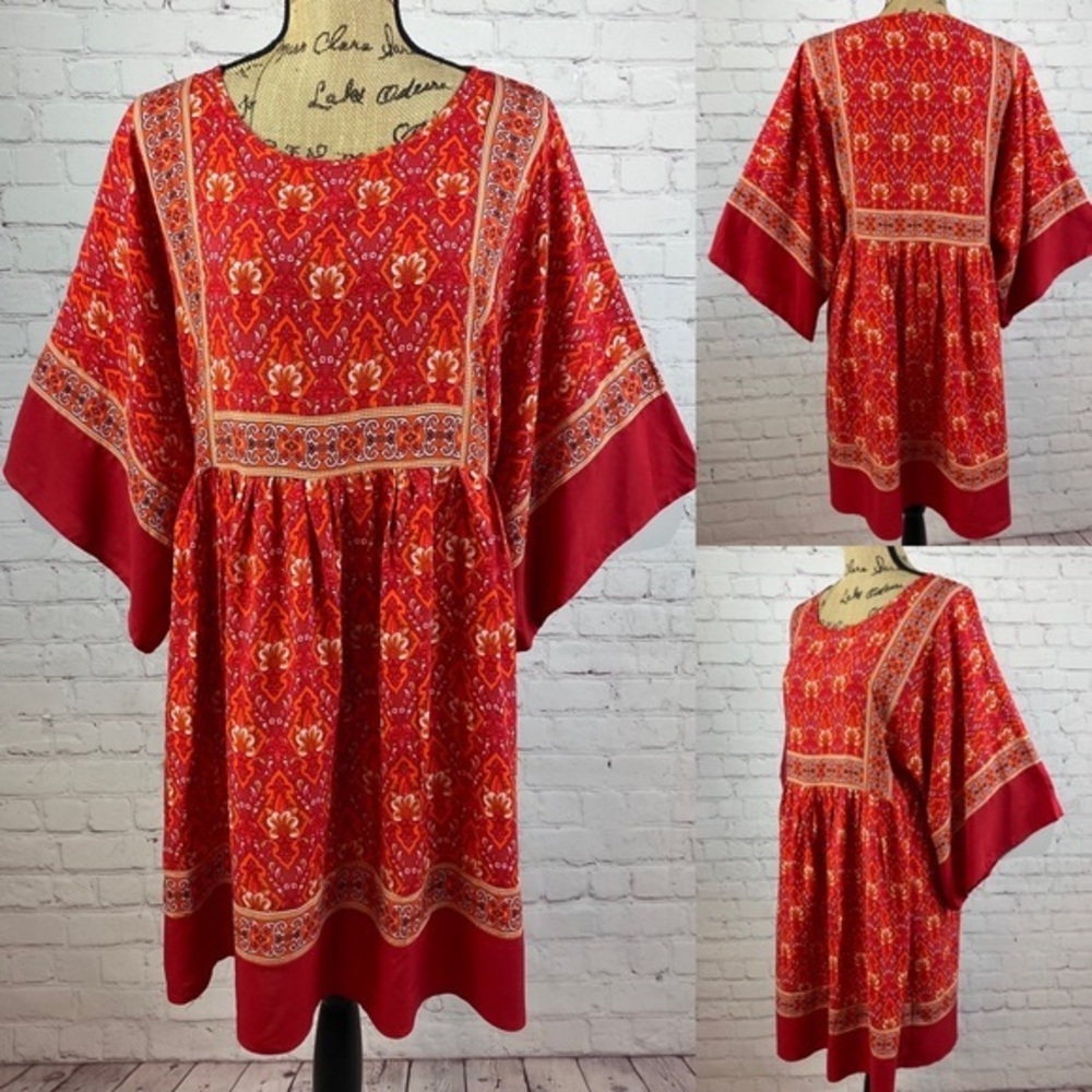 R.Vivimos Oversized Boho Print Kimono Sleeve Dress